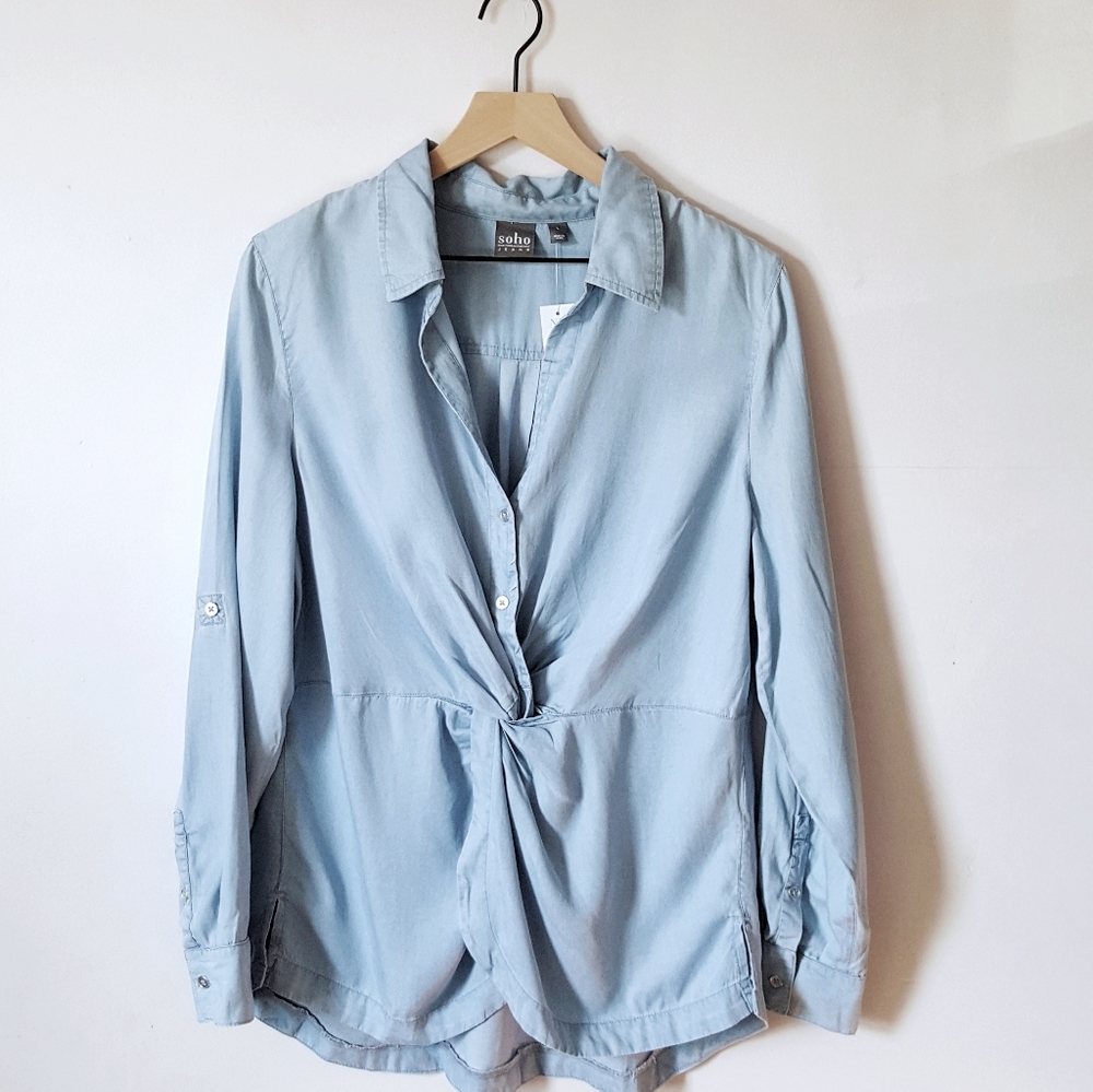 Blue Hi-Lo Twist Chambray Shirt